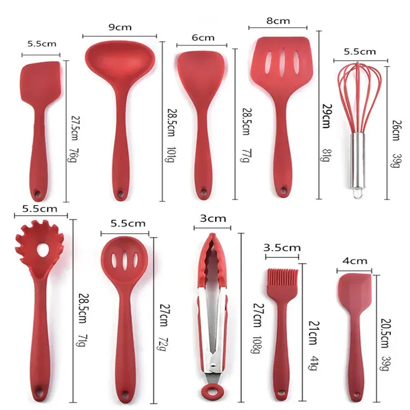 Set Ustensiles Silicone 10 pièces | Non-adhérent et résistant à la chaleur