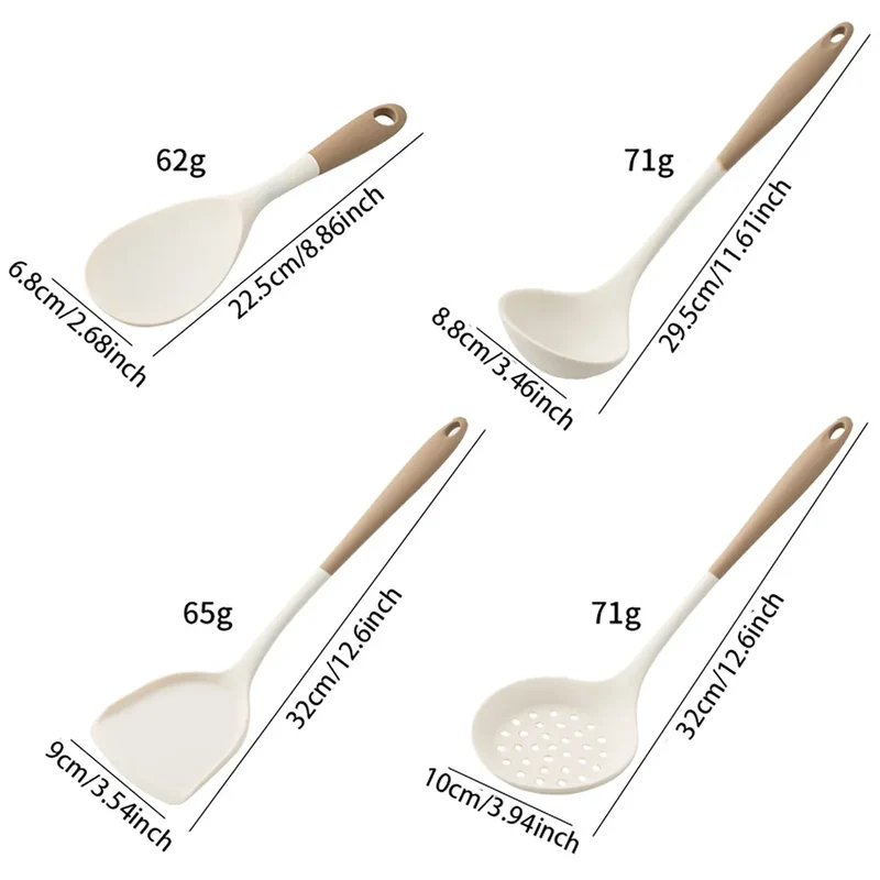 Set Ustensiles Silicone 4 pièces | Spatule Louche Cuillère à Soupe