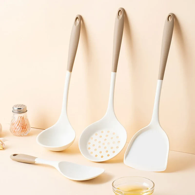 Set Ustensiles Silicone 4 pièces | Spatule Louche Cuillère à Soupe