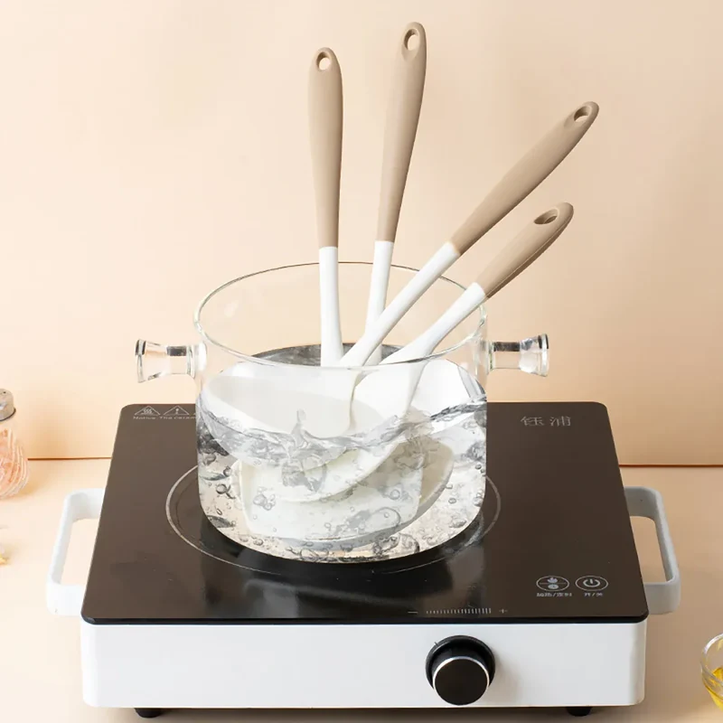 Set Ustensiles Silicone 4 pièces | Spatule Louche Cuillère à Soupe