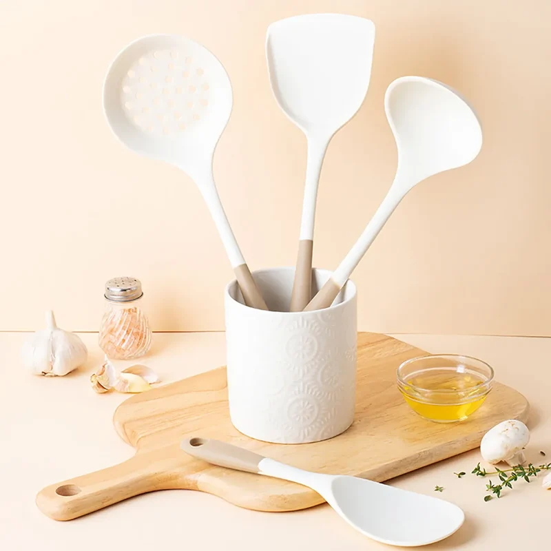 Set Ustensiles Silicone 4 pièces | Spatule Louche Cuillère à Soupe