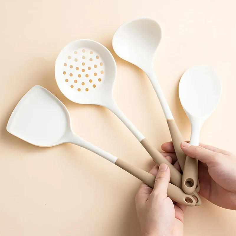 Set Ustensiles Silicone 4 pièces | Spatule Louche Cuillère à Soupe