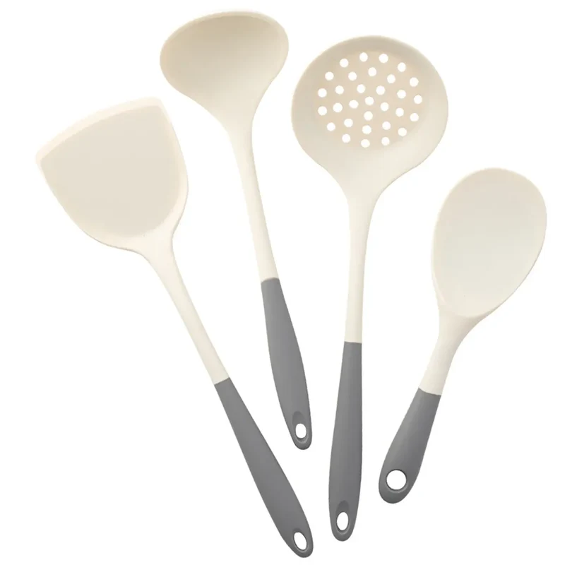 Set Ustensiles Silicone 4 pièces | Spatule Louche Cuillère à Soupe