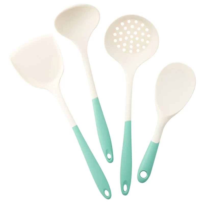 Set Ustensiles Silicone 4 pièces | Spatule Louche Cuillère à Soupe