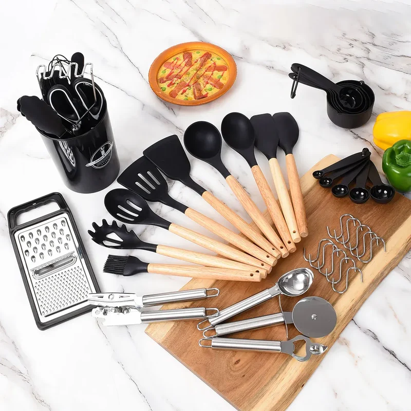 Set Ustensiles Silicone 46 pièces Non-adhésif et résistant à la chaleur