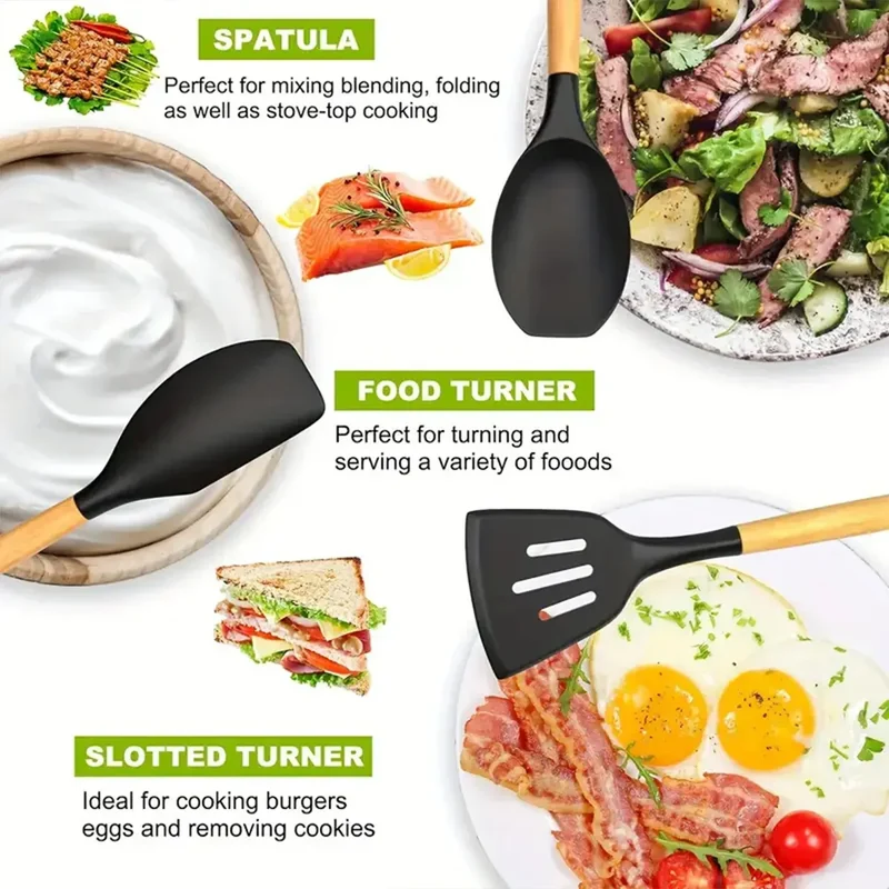 Set Ustensiles Silicone 46 pièces Non-adhésif et résistant à la chaleur