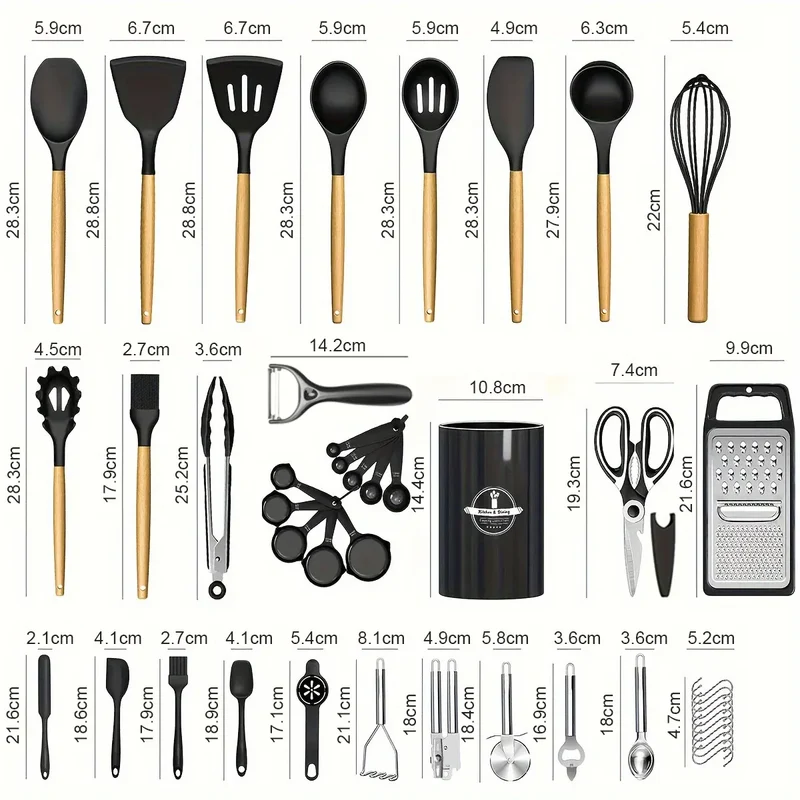 Set Ustensiles Silicone 46 pièces Non-adhésif et résistant à la chaleur