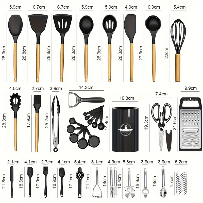 Set Ustensiles Silicone 46 pièces Non-adhésif et résistant à la chaleur