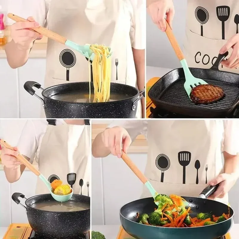 Set Ustensiles Silicone 12 Pièces | Résistant à la Chaleur avec Support