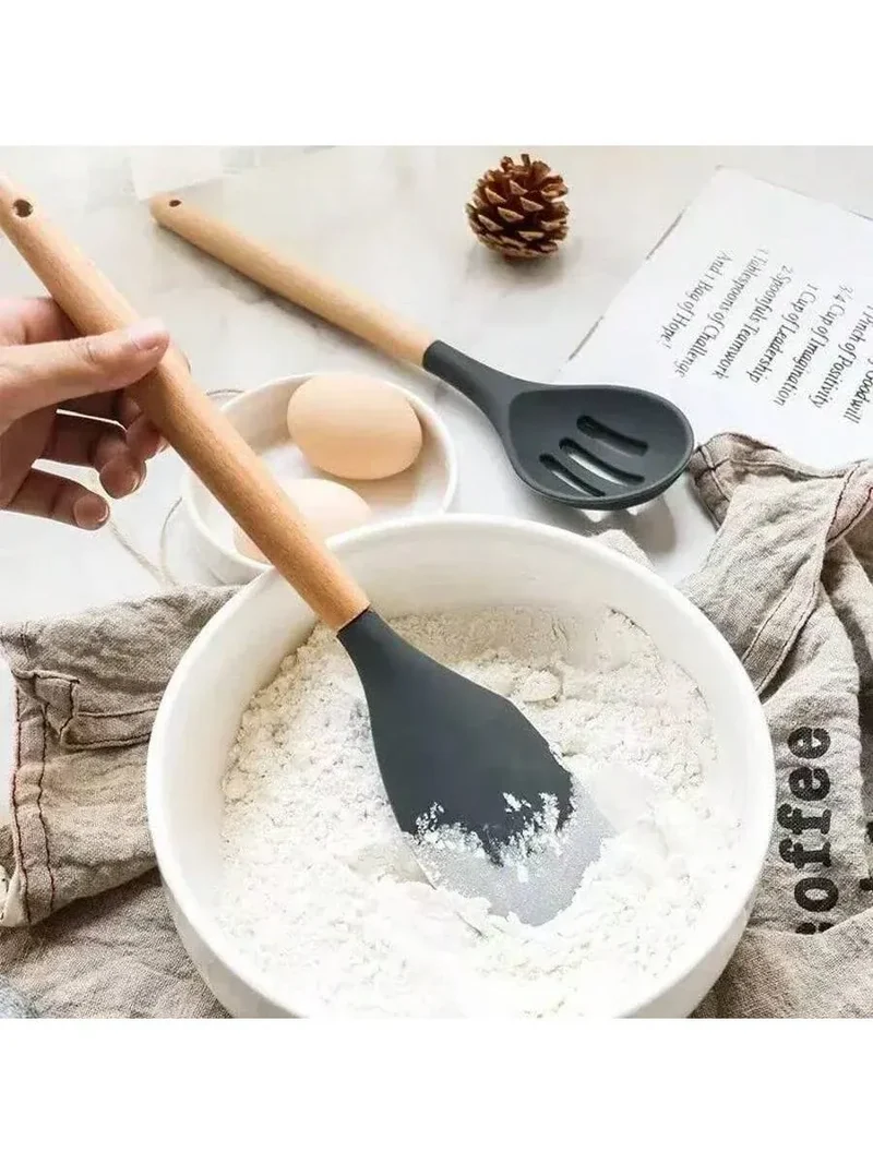 Set Ustensiles Silicone 12 Pièces | Résistant à la Chaleur avec Support