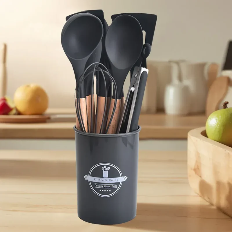 Set Ustensiles Silicone 12 Pièces | Résistant à la Chaleur avec Support