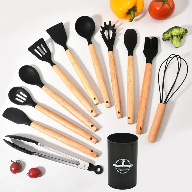 Set Ustensiles Silicone 12 Pièces | Résistant à la Chaleur avec Support