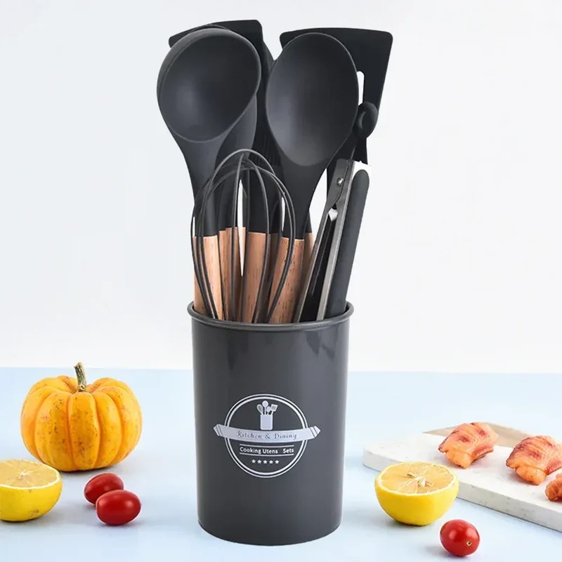 Set Ustensiles Silicone 12 Pièces | Résistant à la Chaleur avec Support