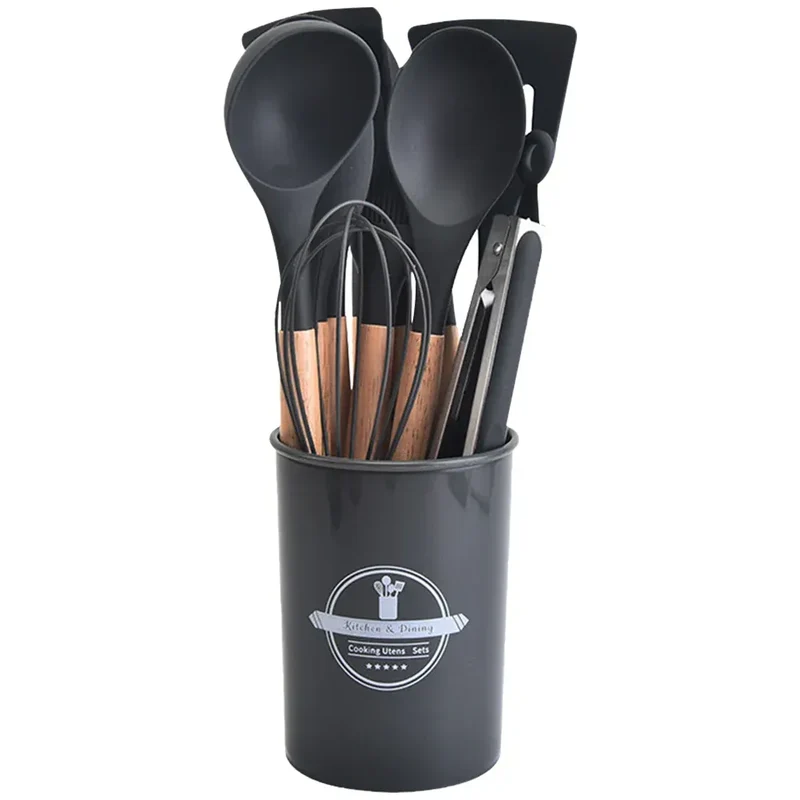 Set Ustensiles Silicone 12 Pièces | Résistant à la Chaleur avec Support