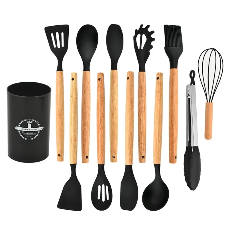 Set Ustensiles Silicone 12 Pièces | Résistant à la Chaleur avec Support