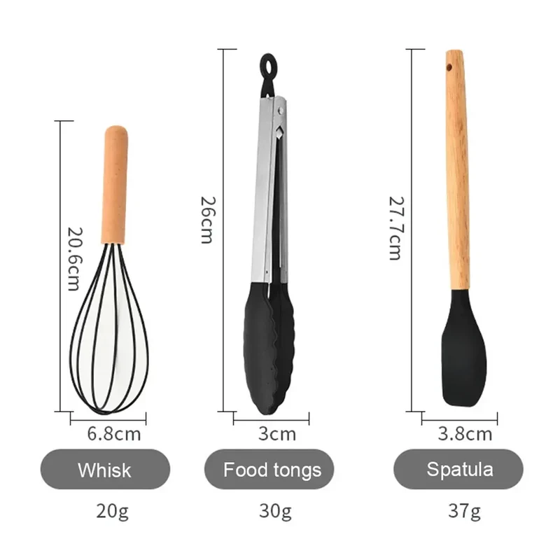 Set Ustensiles Silicone 12 Pièces | Résistant à la Chaleur avec Support