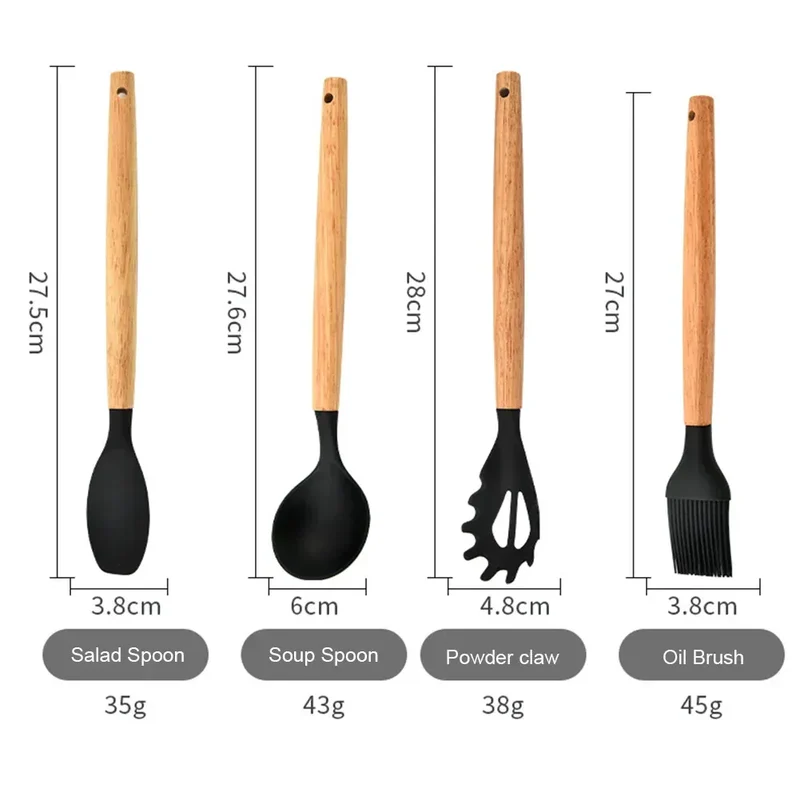 Set Ustensiles Silicone 12 Pièces | Résistant à la Chaleur avec Support