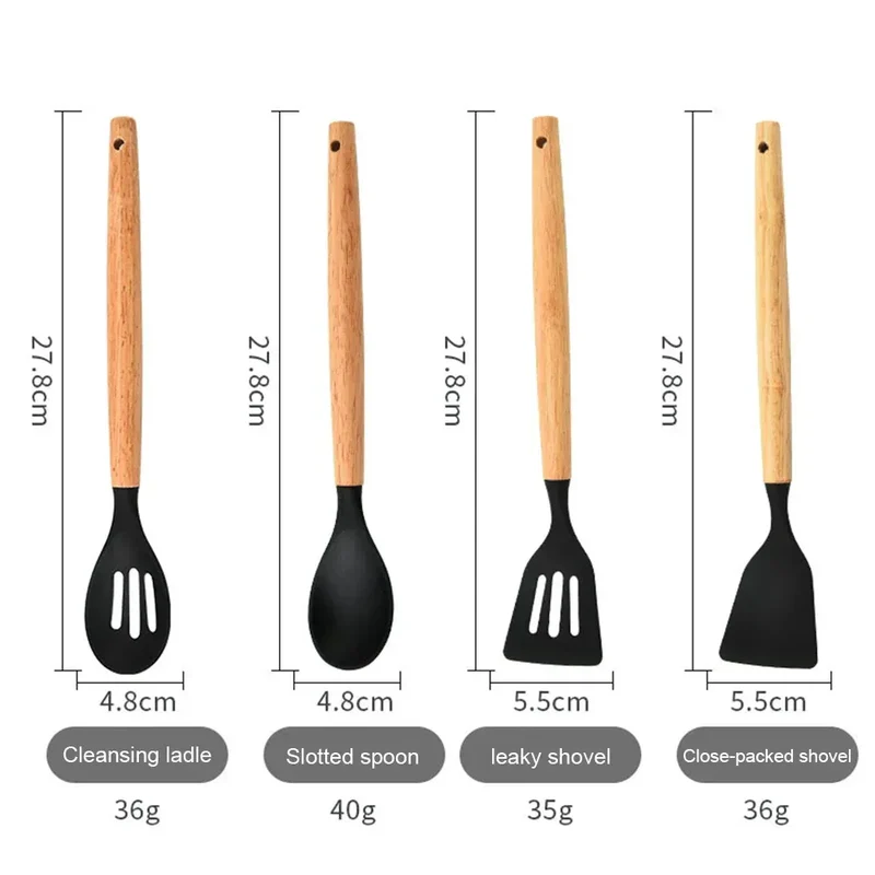Set Ustensiles Silicone 12 Pièces | Résistant à la Chaleur avec Support