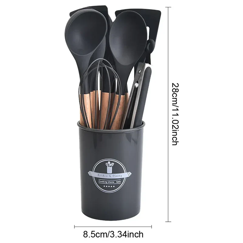 Set Ustensiles Silicone 12 Pièces | Résistant à la Chaleur avec Support