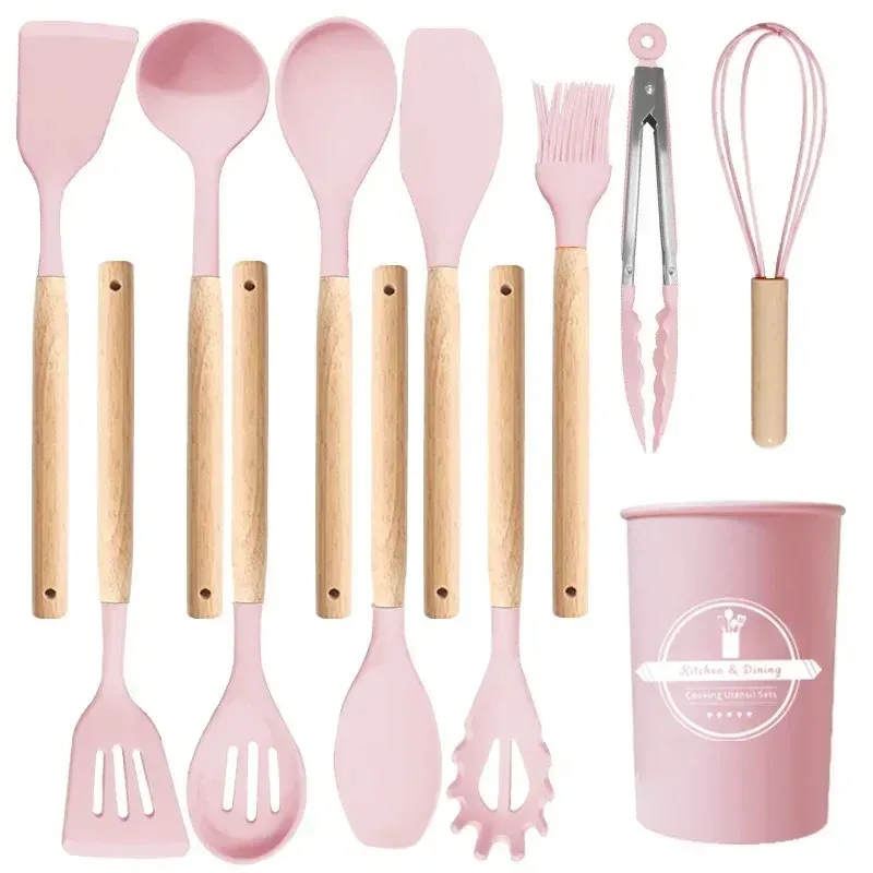 Set Ustensiles Silicone 12 Pièces | Résistant à la Chaleur avec Support