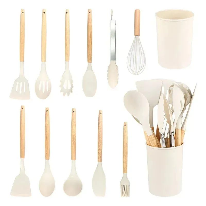 Set Ustensiles Silicone 12 Pièces | Résistant à la Chaleur avec Support