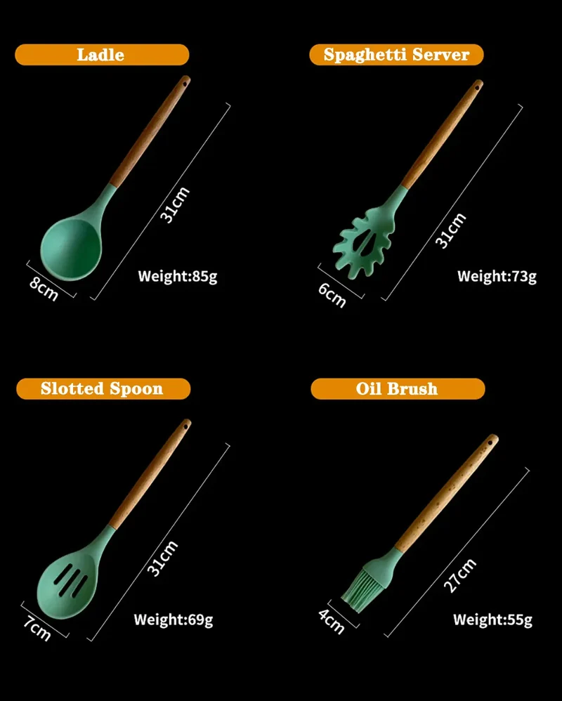 Set Ustensiles Silicone 10 pièces | Résistants à la chaleur et Antiadhésifs