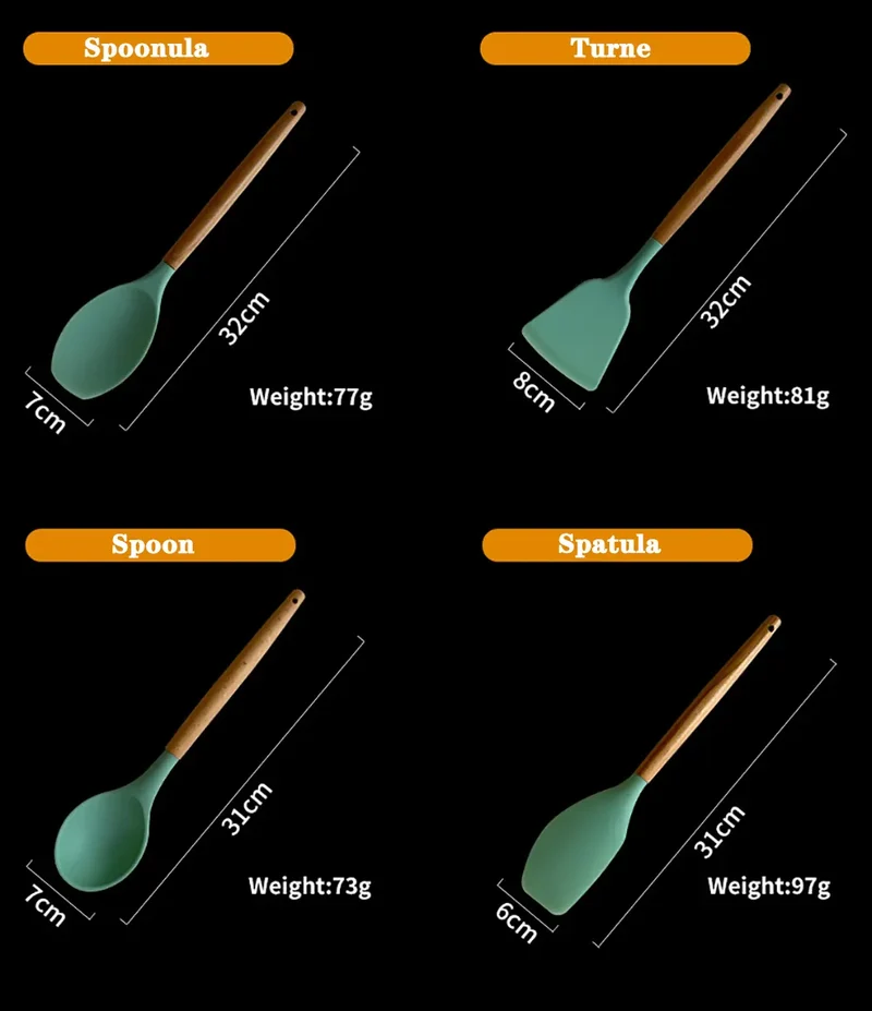 Set Ustensiles Silicone 10 pièces | Résistants à la chaleur et Antiadhésifs