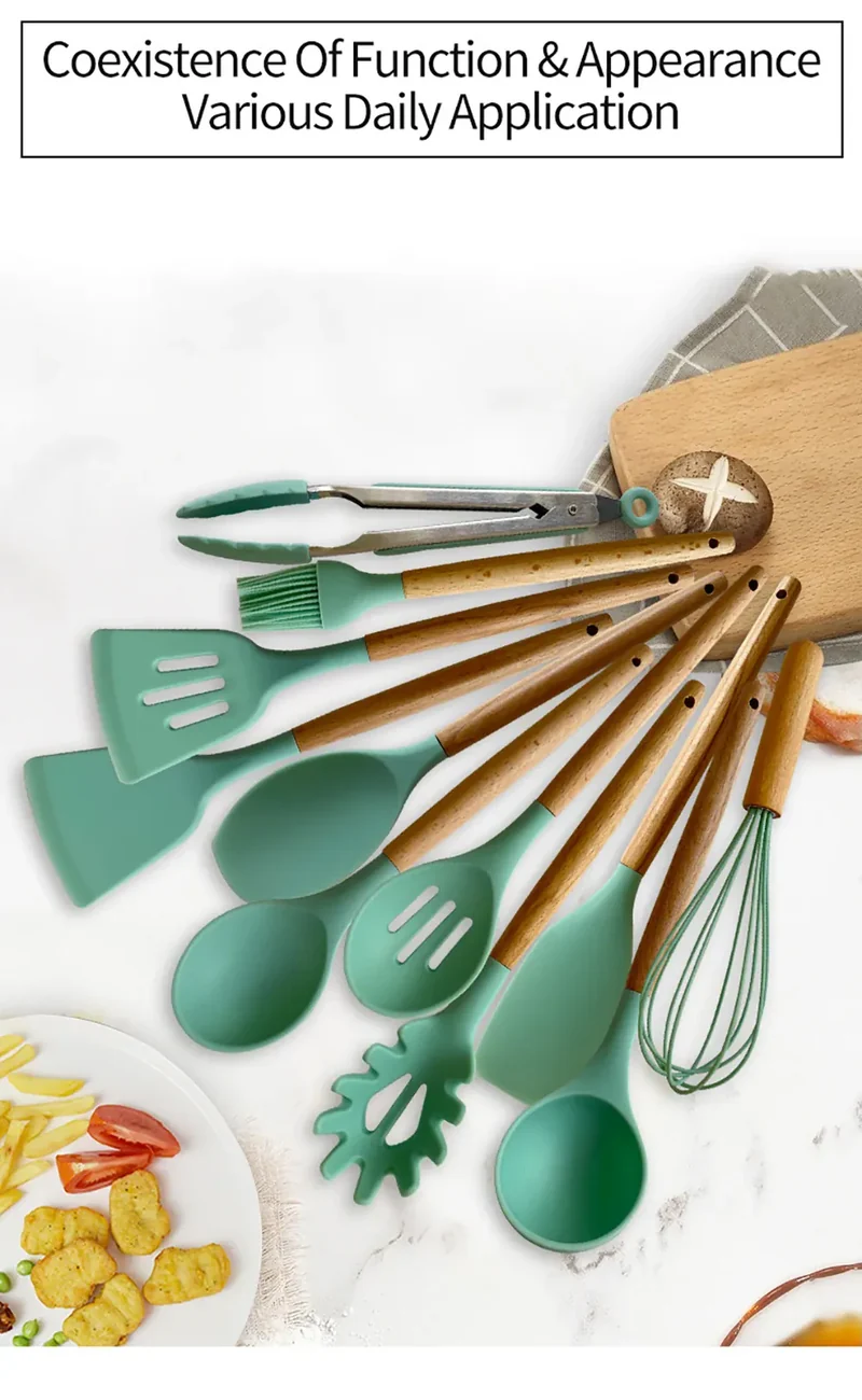 Set Ustensiles Silicone 10 pièces | Résistants à la chaleur et Antiadhésifs