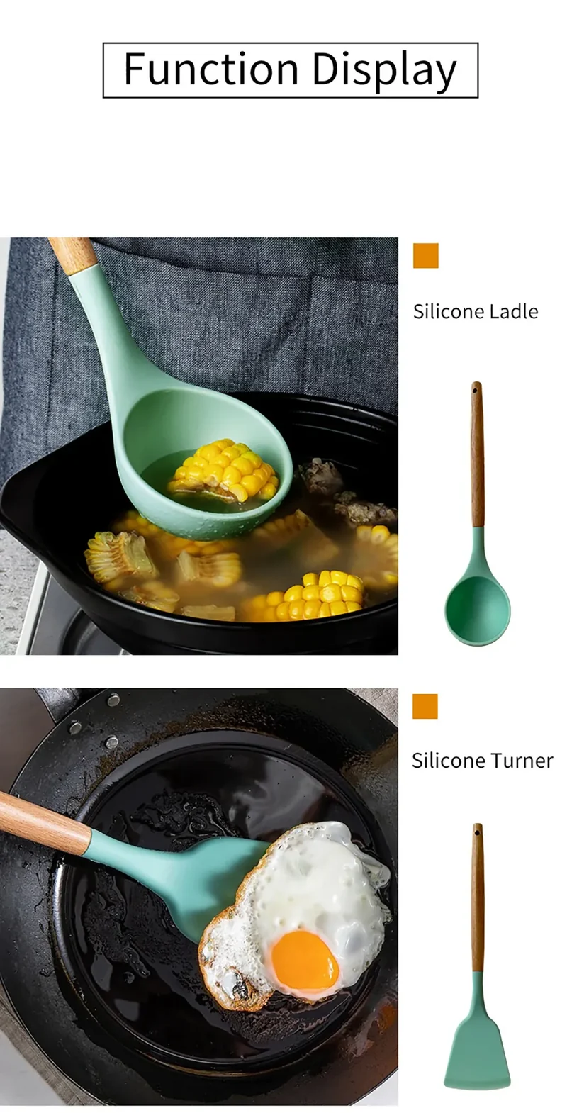 Set Ustensiles Silicone 10 pièces | Résistants à la chaleur et Antiadhésifs