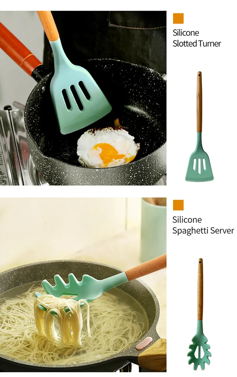 Set Ustensiles Silicone 10 pièces | Résistants à la chaleur et Antiadhésifs