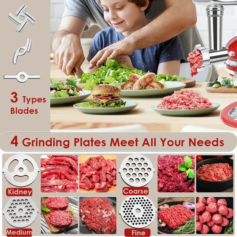 Kit Accessoires Hachoir pour Robot KitchenAid — 17 Pièces, 4 Grilles, 3 Lames + Tubes à Saucisse