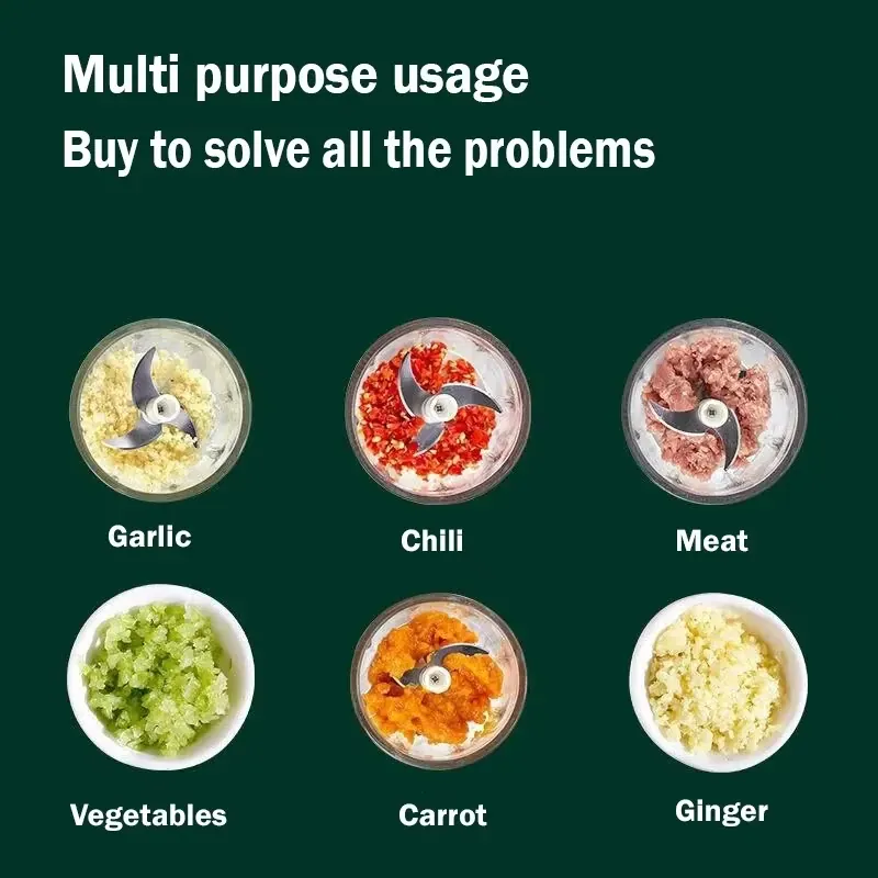 Mini Hachoir Électrique Sans Fil 260 ml — Ail, Légumes, Viande