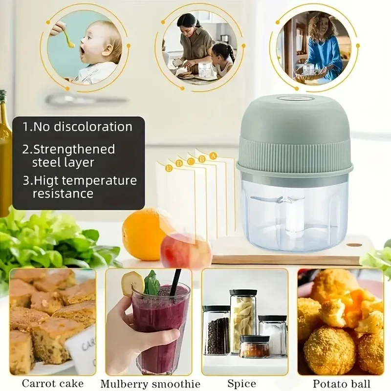 Mini Hachoir Électrique Sans Fil 260 ml — Ail, Légumes, Viande