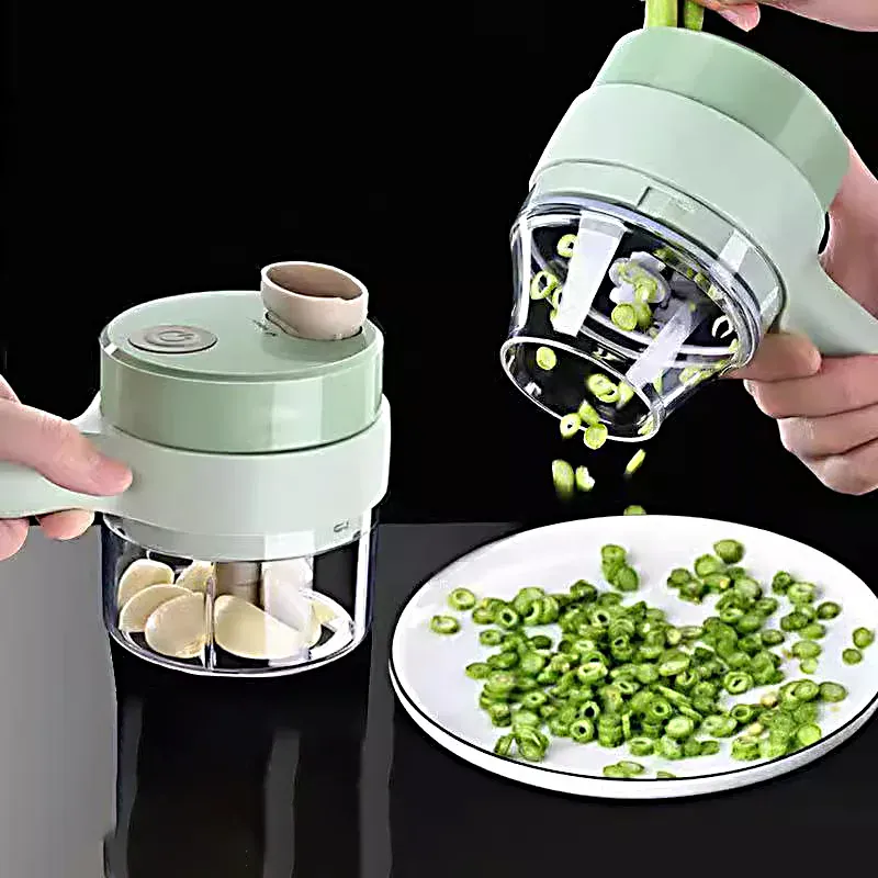 Mini Hachoir Électrique Sans Fil 4-en-1 — Ail, Légumes, Viande — Rechargeable USB