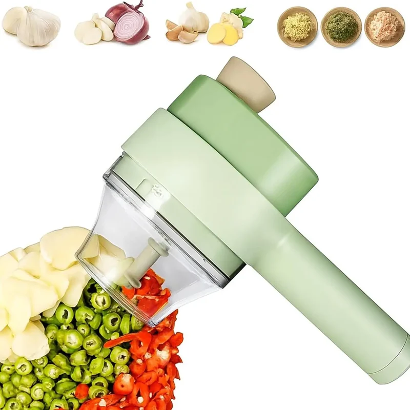 Mini Hachoir Électrique Sans Fil 4-en-1 — Ail, Légumes, Viande — Rechargeable USB