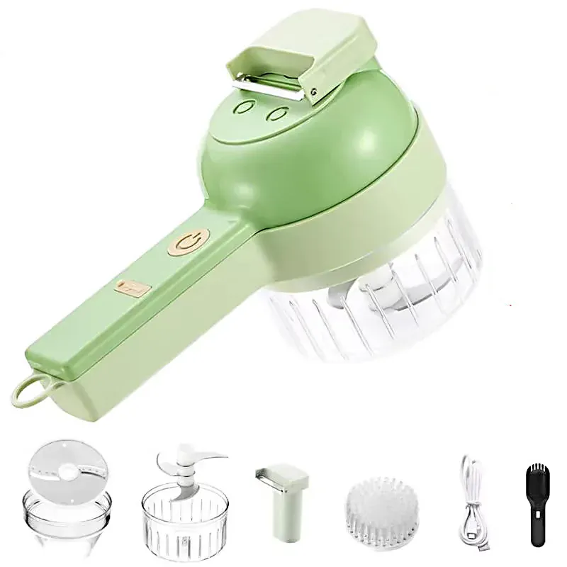 Mini Hachoir Électrique Sans Fil 4-en-1 — Ail, Légumes, Viande — Rechargeable USB