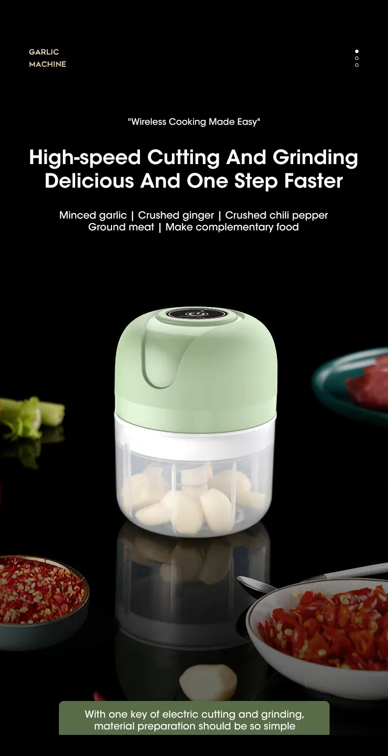 Mini Hachoir Électrique Sans Fil 250 ml — Rechargeable USB, Lame Inox 3 Feuilles
