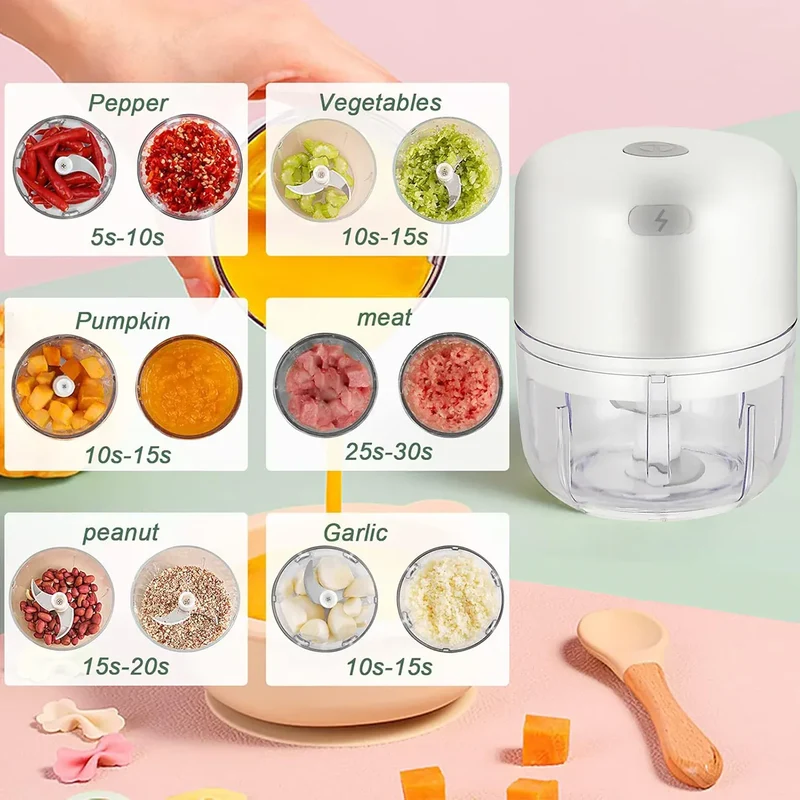 Mini Hachoir Électrique Sans Fil — Ail, Légumes, Viande — 100 ml / 250 ml