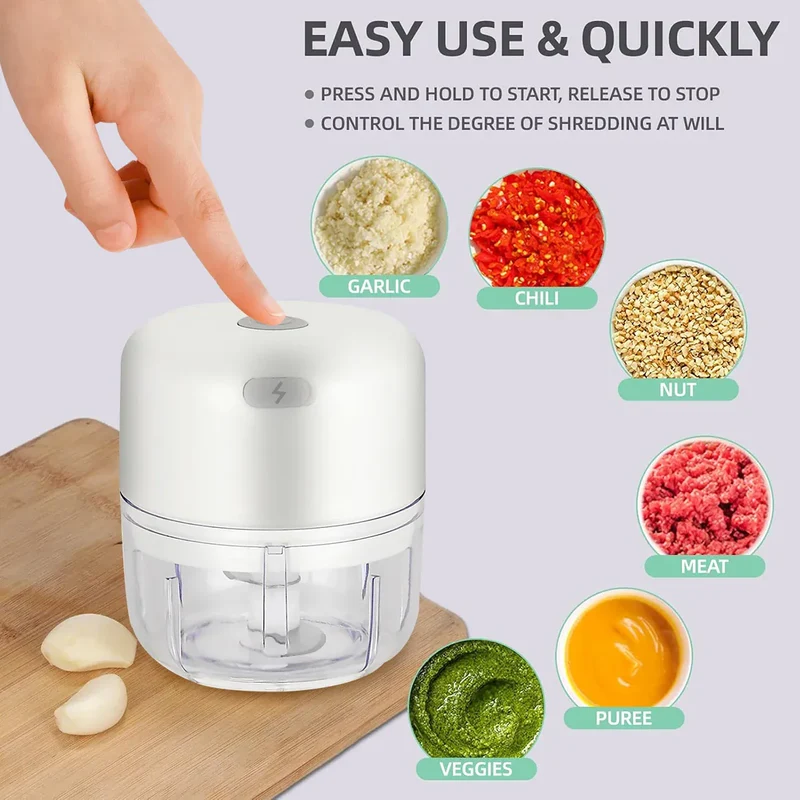 Mini Hachoir Électrique Sans Fil — Ail, Légumes, Viande — 100 ml / 250 ml