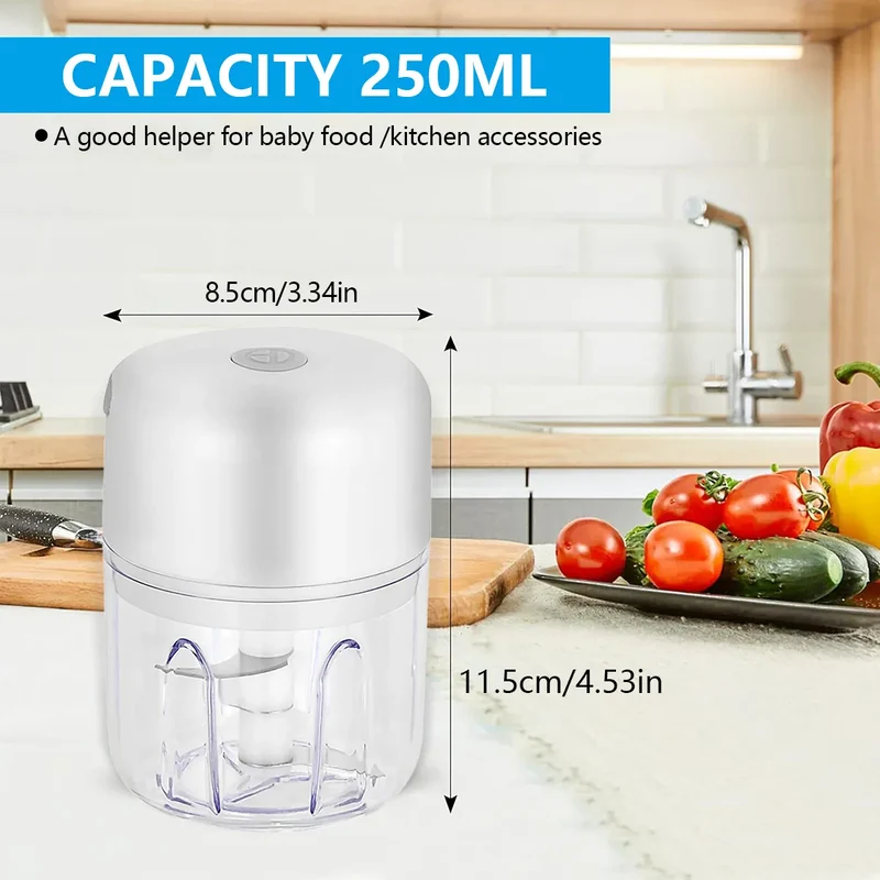 Mini Hachoir Électrique Sans Fil — Ail, Légumes, Viande — 100 ml / 250 ml