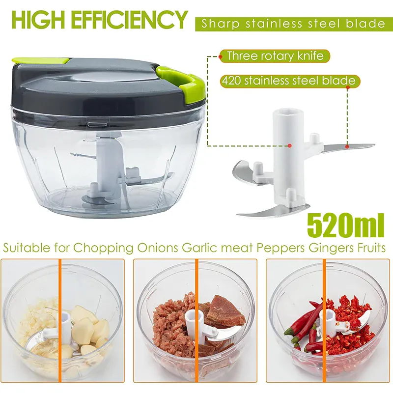 Hachoir Manuel 520ml 900ml | Couper Légumes et Ail Portable