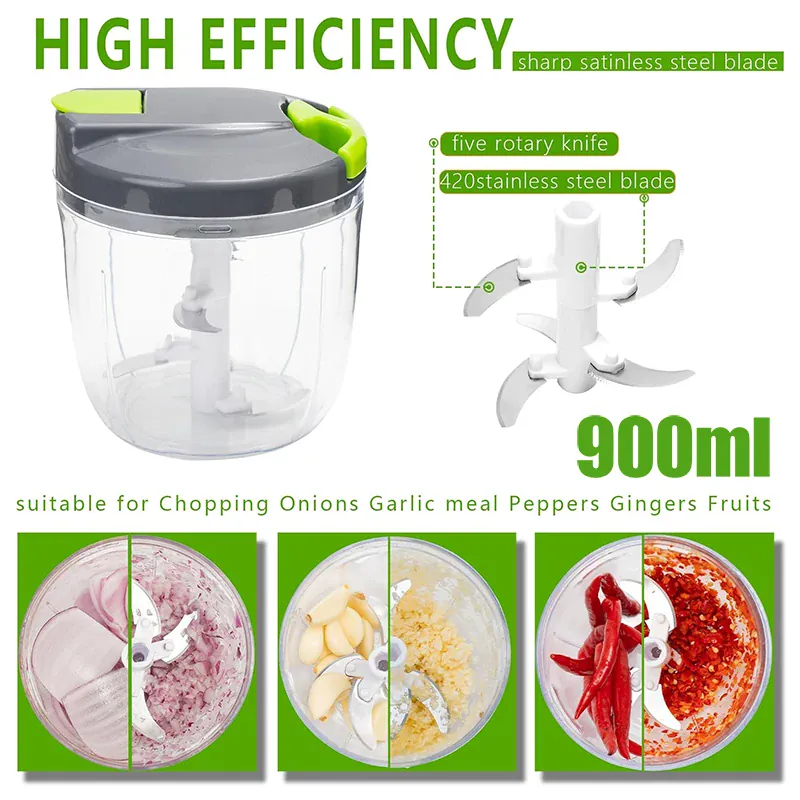 Hachoir Manuel 520ml 900ml | Couper Légumes et Ail Portable