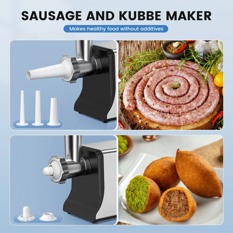 Hachoir Électrique Multifonction 3000W — 3 Lames, 3 Plaques, Saucisses & Kubbe