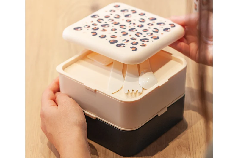 Lunch box compartimentée Monbento Flex 1L Graphic léopard avec couverts