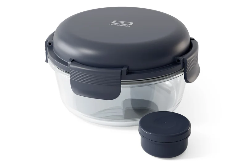 Bol à salade Monbento Sunny en verre 950ml bleu avec pain de glace