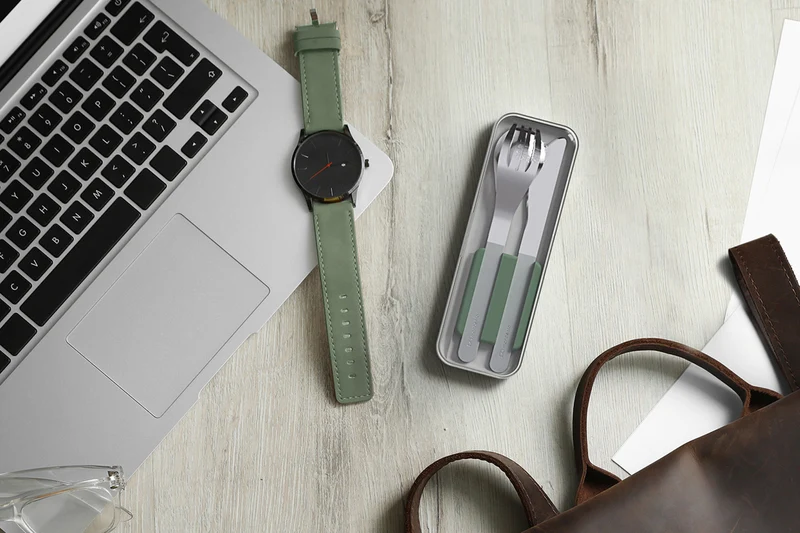 Set couverts nomades Monbento Slim Box vert