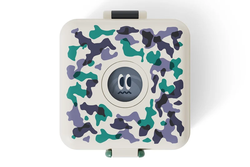Boîte à sandwich enfant Monbento Snacky avec couverts bleu camo