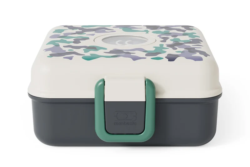 Boîte à sandwich enfant Monbento Snacky avec couverts bleu camo