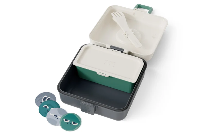 Boîte à sandwich enfant Monbento Snacky avec couverts bleu camo