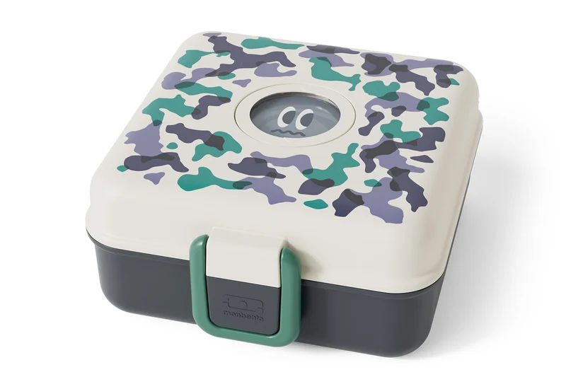 Boîte à sandwich enfant Monbento Snacky avec couverts bleu camo